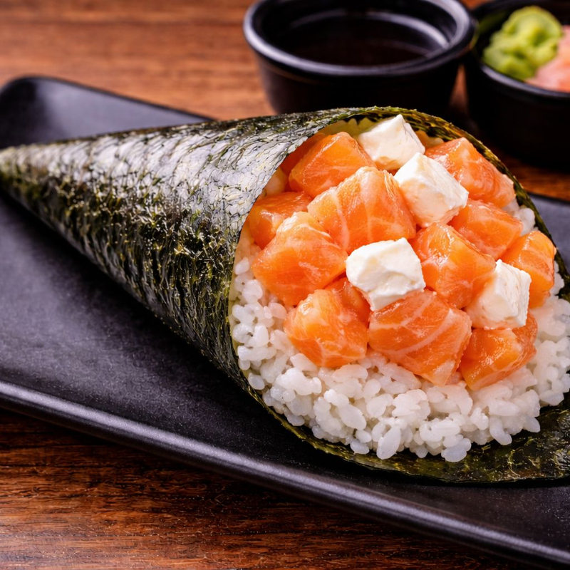 Salmão em cubos com cream cheese