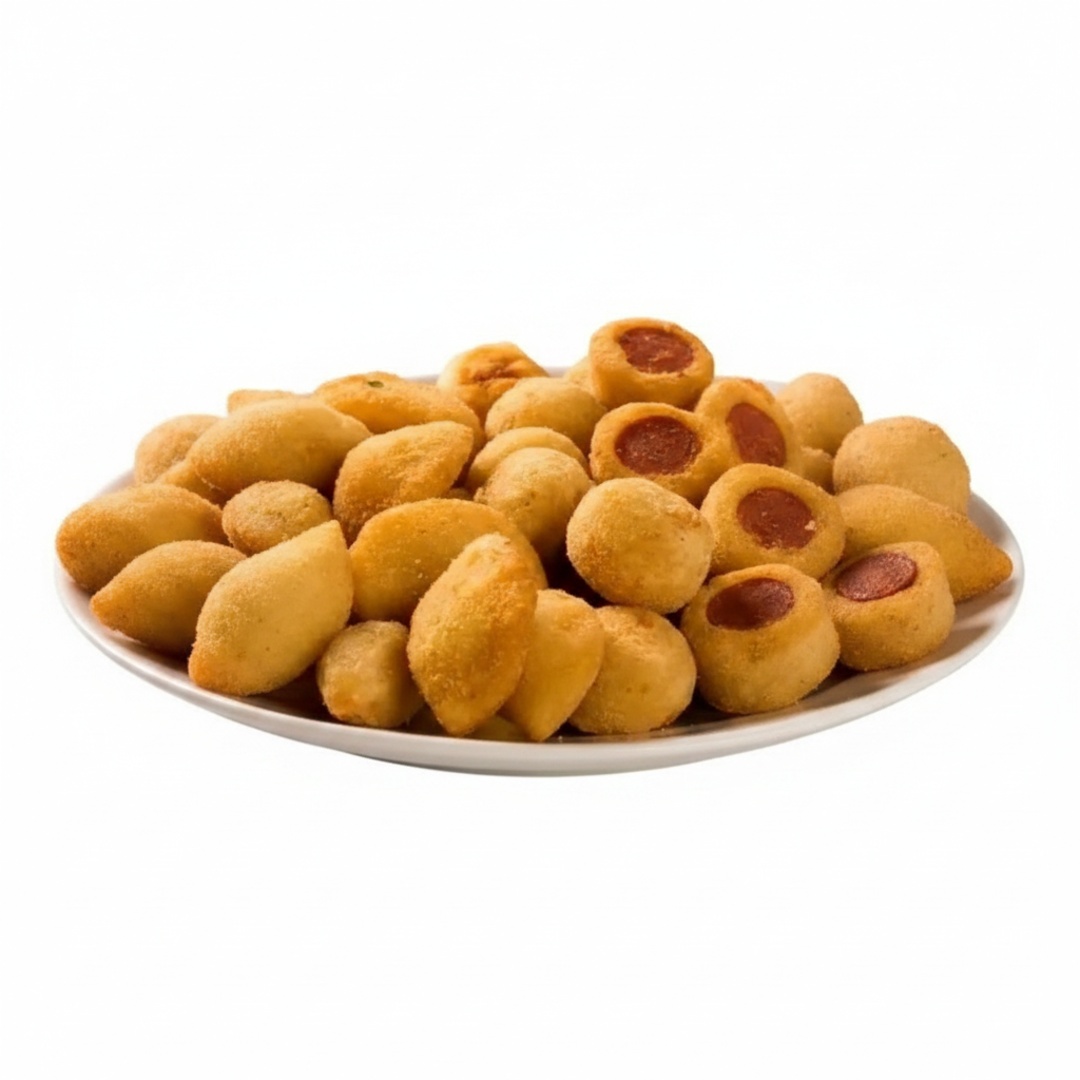 25 salgados misturados Coxinha,bolinha de queijo, travesseiro de p/muçarela, salsicha