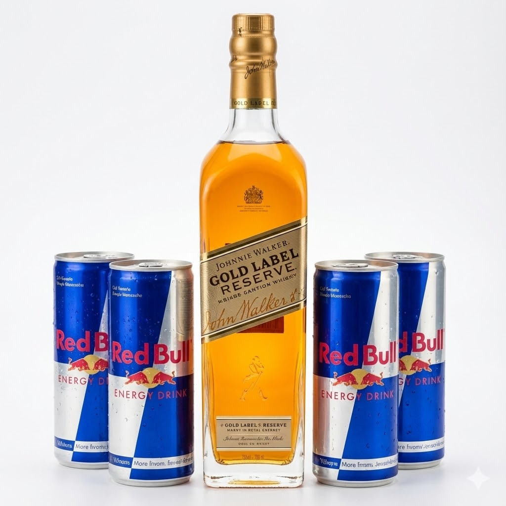 Jhonny Walker Gold Label Completo – Com 4 Red Bulls e 4 Gelos Descrição: Combo para chegar gelando na sua casa. 1x Whisky Jhonny Walker Gold Label 1L (Original) 4x Red Bull (Escolha os sabores nos complementos) 4x Gelo de Sabor (Escolha os sabores nos complementos) Selecione as opções abaixo e finalize seu pedido!