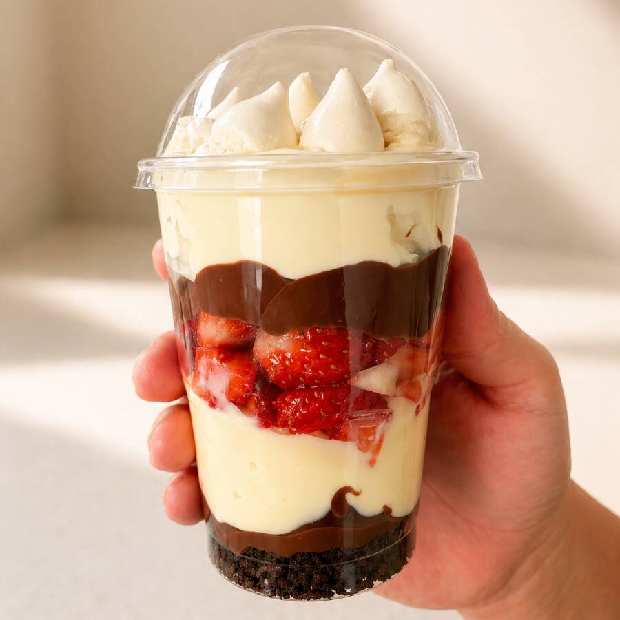 Camadas suaves, morangos frescos e uma cremosidade incrível que derrete na boca! 250ml