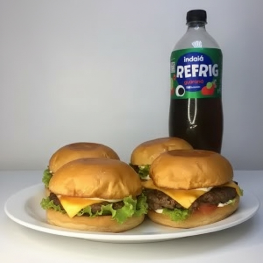 4 Ricco Burger + refrigerante Guaraná 1 litros e uma batata frita.