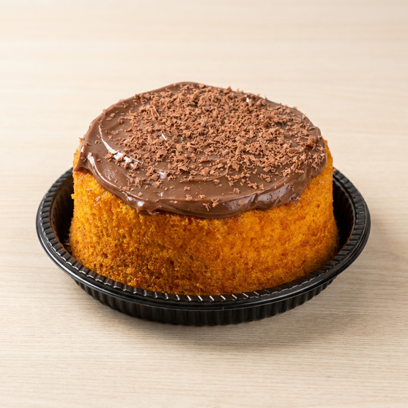 Bolo de cenoura coberto com brigadeiro belga tradicional (aproximadamente 500 g).