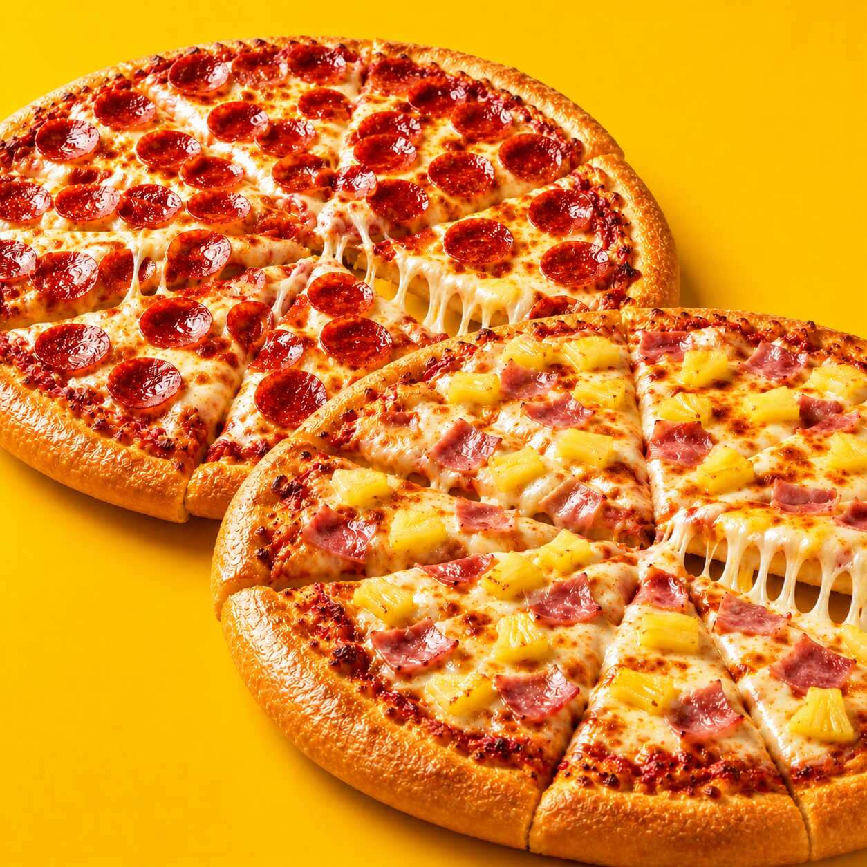 Combos 2 pizzas pepperoni y hawaiana
