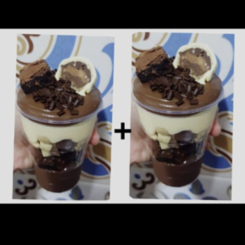 Serve duas pessoas com muita doçura e sabor! 😋 Feito com creme de chocolate nobre 50% cacau, brownie molhadinho e suculento, e bombons Ouro Branco picadinhos,  Intercalado com um delicioso creme de ninho cremoso, e finalizado com mais creme de chocolate e um pedaço de bombom Ouro Branco. 🍫  Copo referente a 200 ml — uma explosão de sabor irresistível para compartilhar!