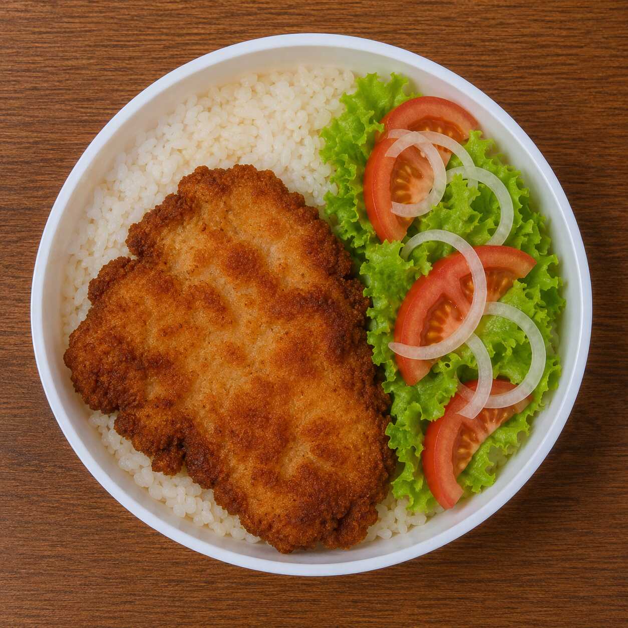 Bife à milanesa com arroz, feijão e salada (Aprox. 450g).