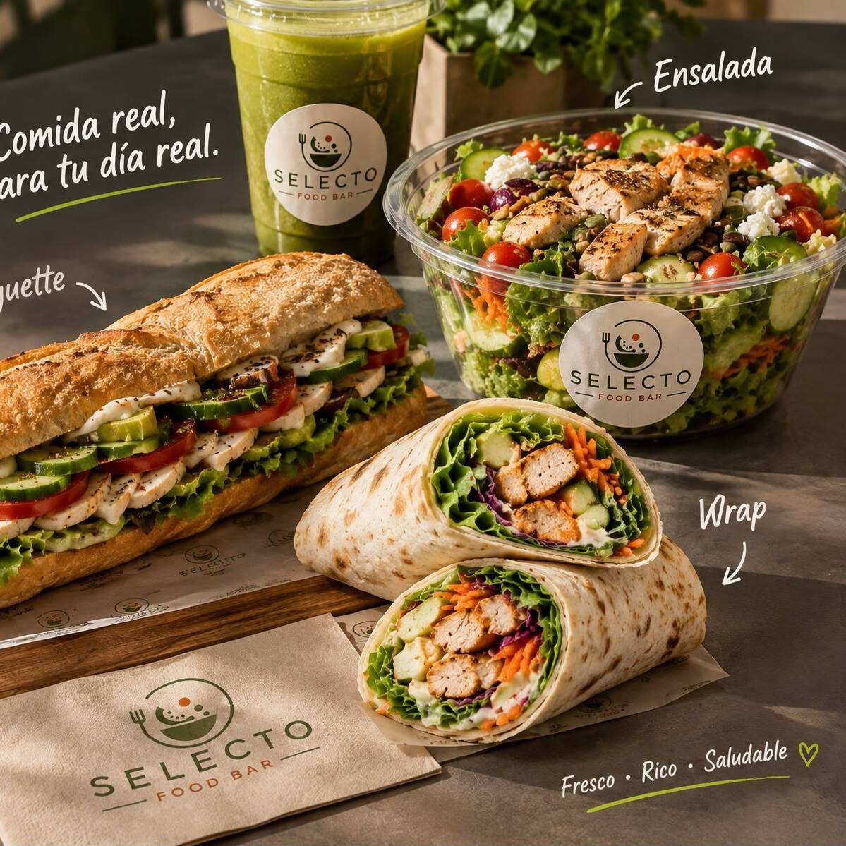 Super Wrap, Ensalada y Baguette