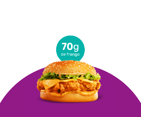 Filé 100% peito de frango empanado e crocante com fatia de queijo, alface e molho exclusivo Nola Rose.