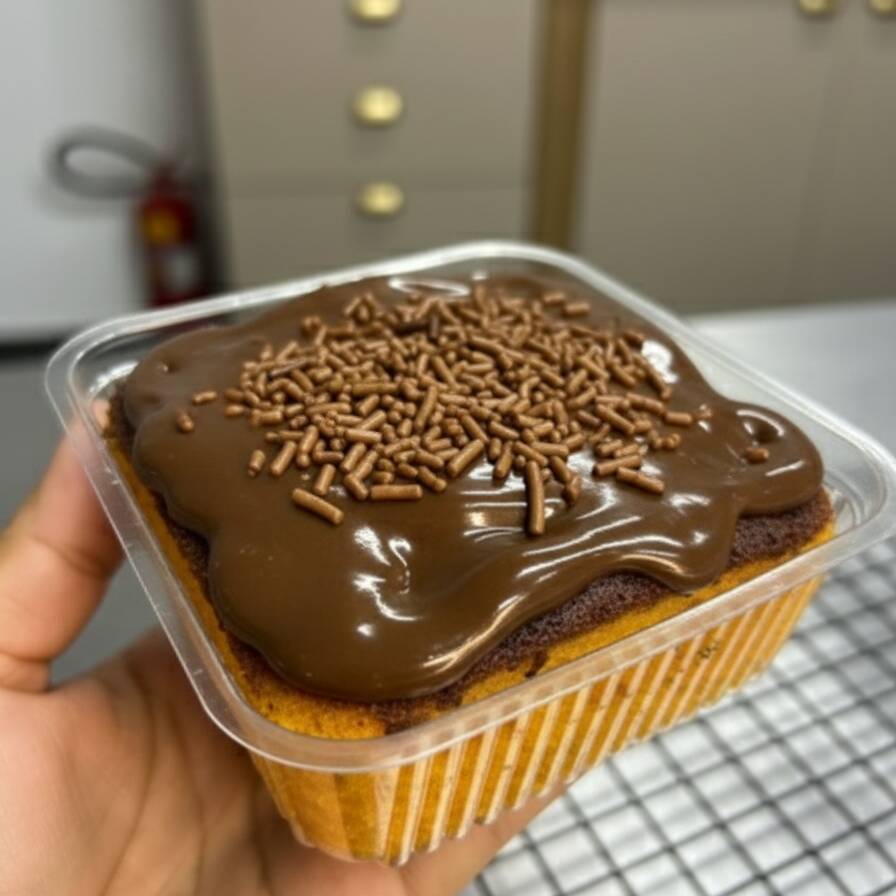 Fatia de Bolo De Cenoura no Potinho massa fofinha de cenoura com recheio e cobertura de brigadeiro cremoso ao leite