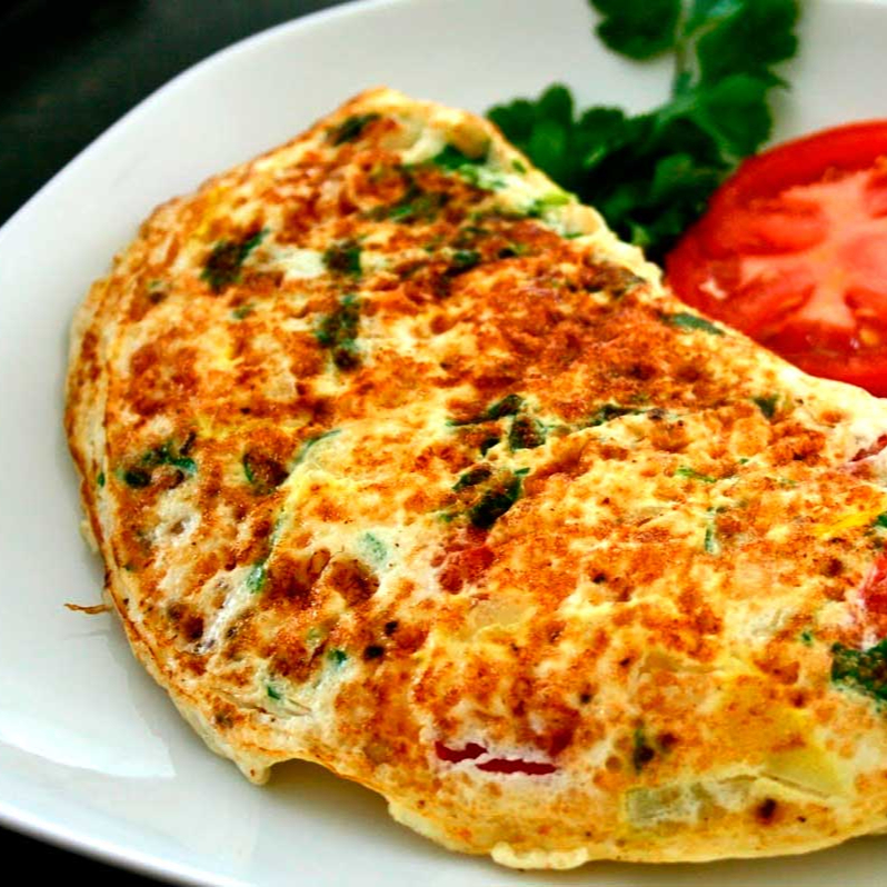 Ovo, ervilha, queijo e cebola