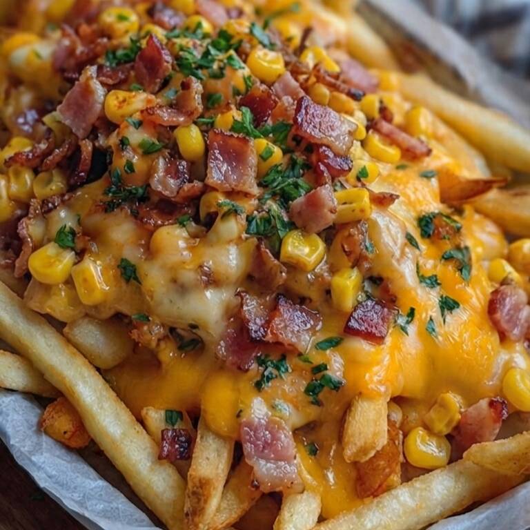 Fritas 500g com bacon + cheddar+ milho caprichada