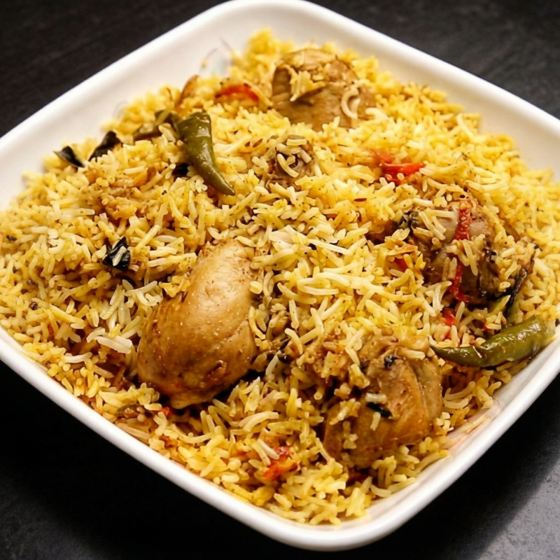 Frango com tempeiro indianos com arroz basmaty
