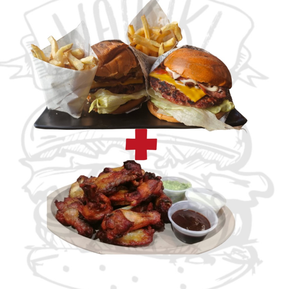 Combo Cuates 2 tocinos 2 papas  8alitas 2 aguas