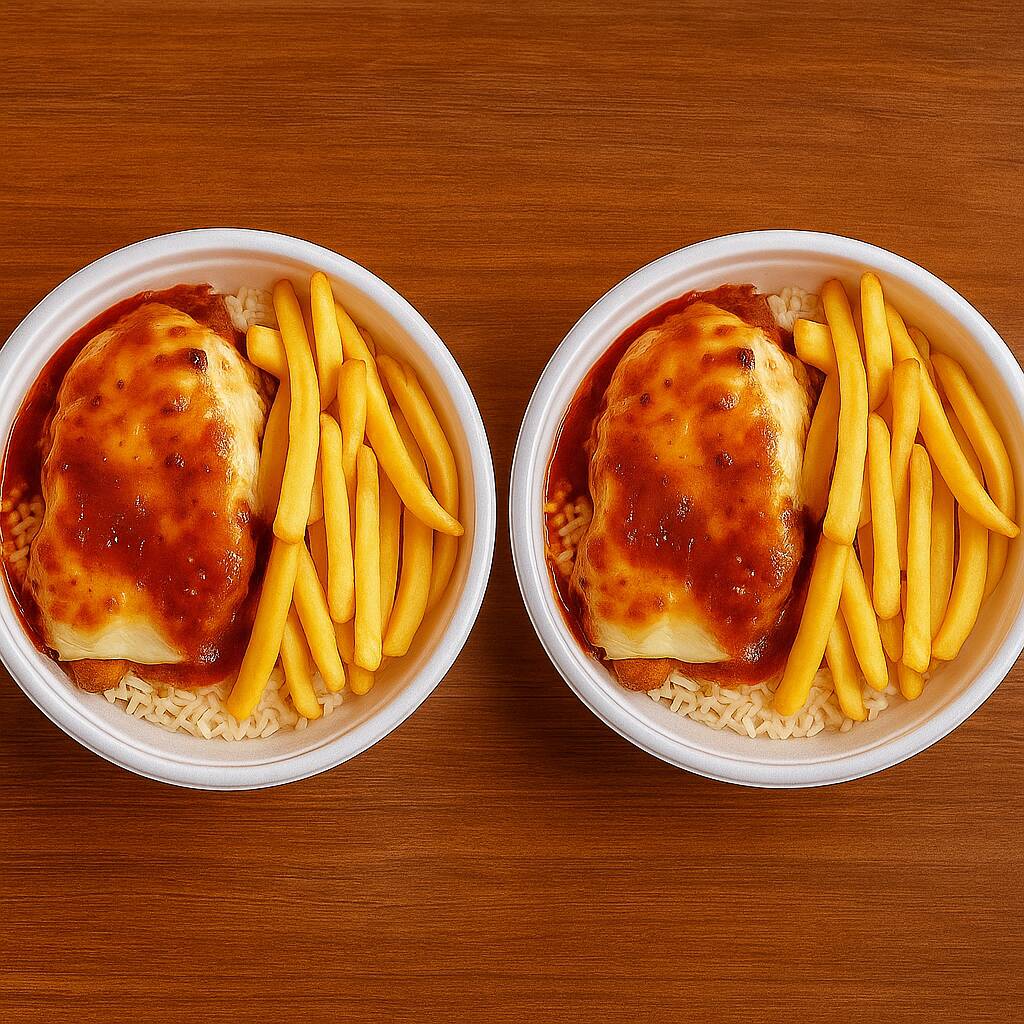 Duas parmegianas com fritas (não acompanha feijão)