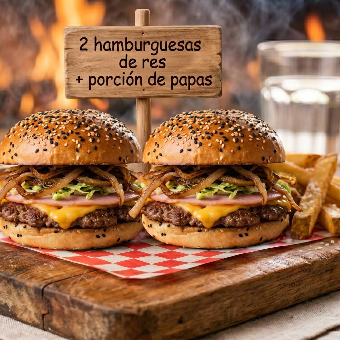 Combo 2 Hamburguesas De Res +papas