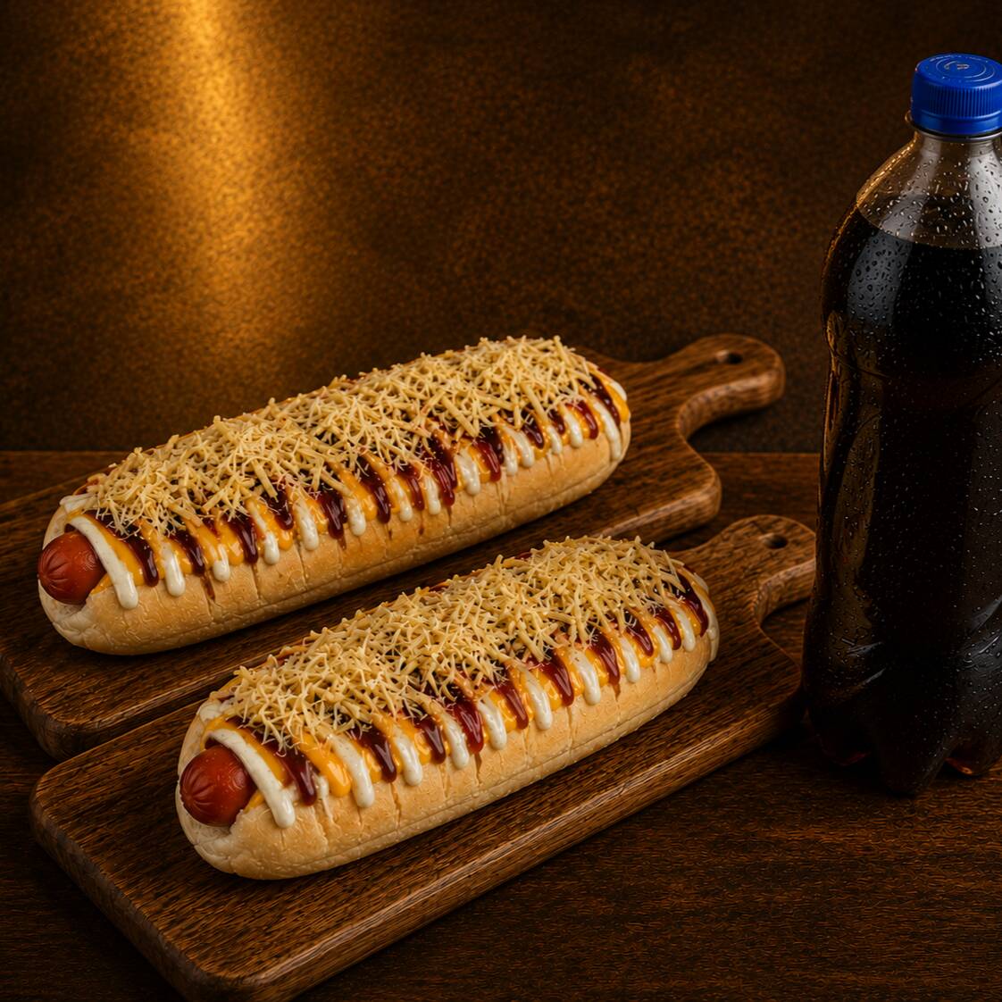 2 Salsichas, molho, tempero, catchup, maionese, barbecue, molho especial, catupiry, cheddar, queijo ralado e batata palha (2 UND)