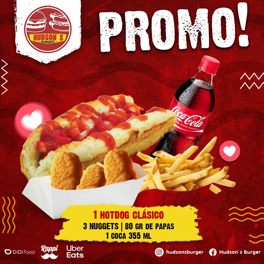 Hotdog Clasico+3nuggets+80g Papas Fritas+coca355ml