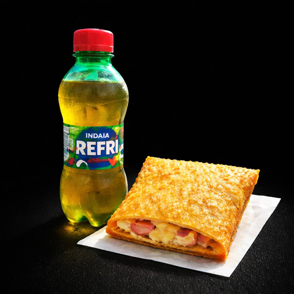 Combo delicioso com 1 pastel médio que vai acompanhado por queijo mussarela, catupiry, coalho, presunto, calabresa, oregano, junto com uma guaraná de 250ml.