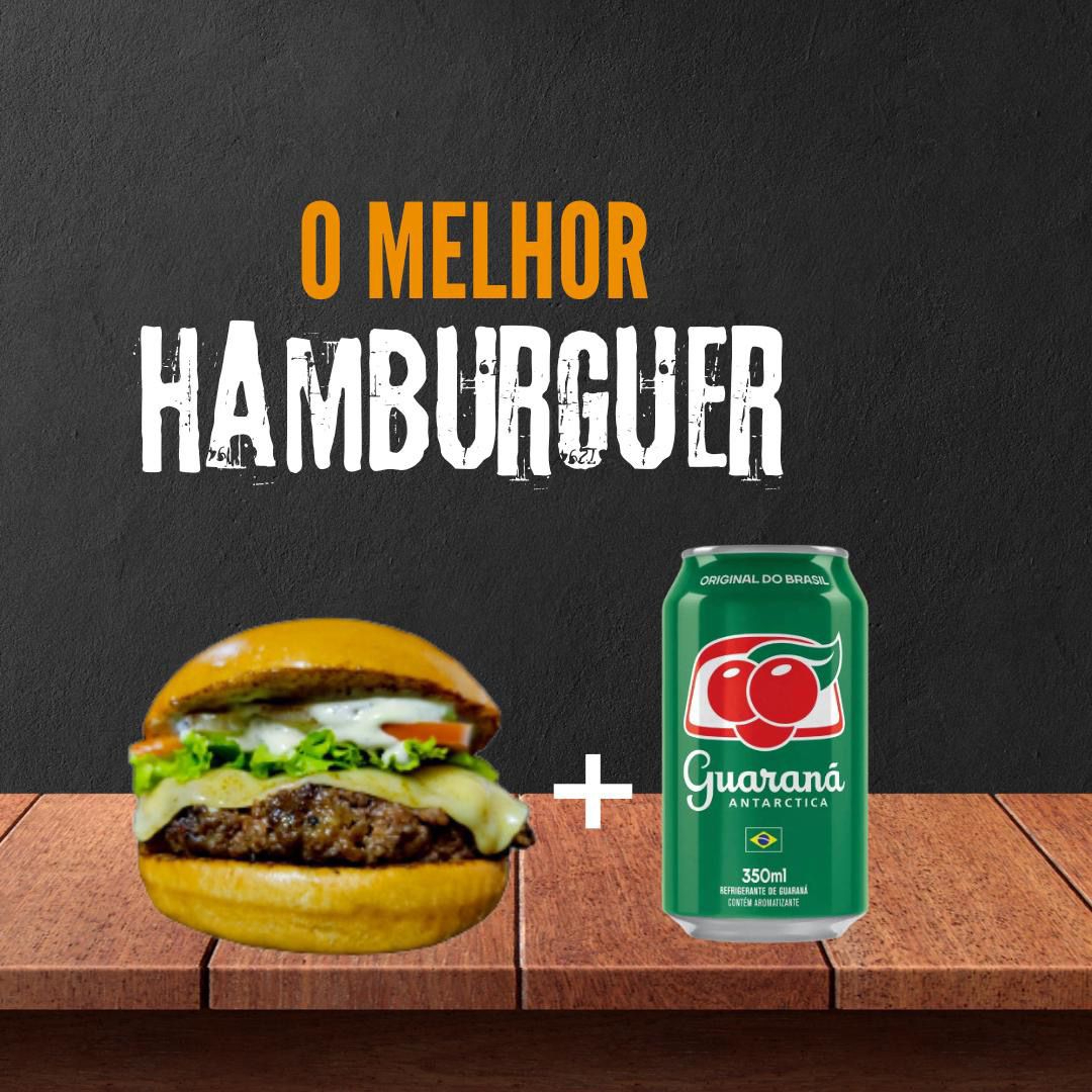Carne artesanal 120g, Queijo Mussarela, Pão macio e selado na chapa, Alface, Tomate, e Cebola Caramelizada e nossa deliciosa maionese caseira. Escolha sua bebida, Pepsi black 350ml ou Antarcatica lata 350ml