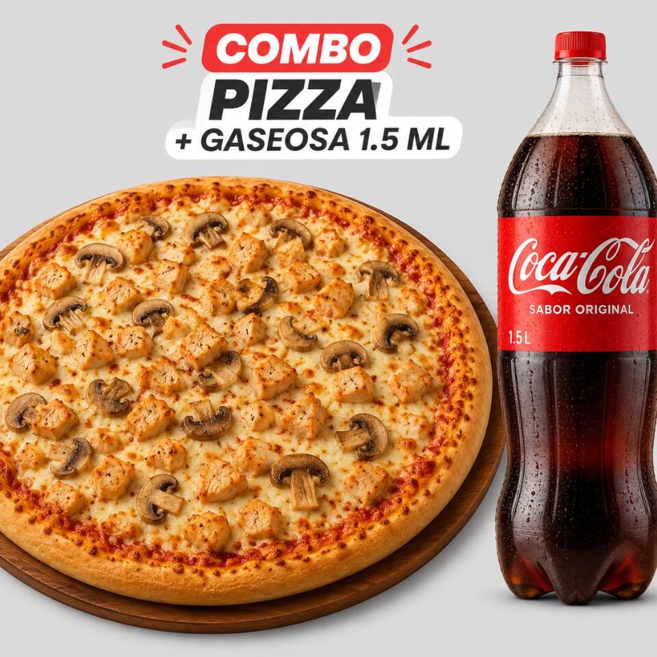 Pizza Mediana (6 Porciones) + Gaseosa 1 L