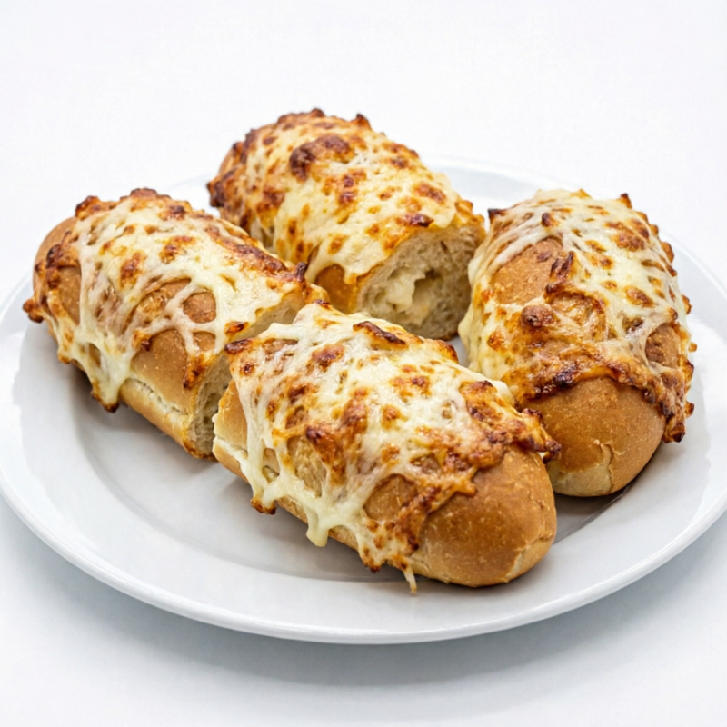 Massa de pão francês com uma crosta de queijo mussarela e provolone