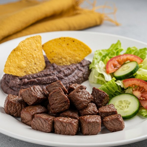Arrachera con Frijoles y Ensalada