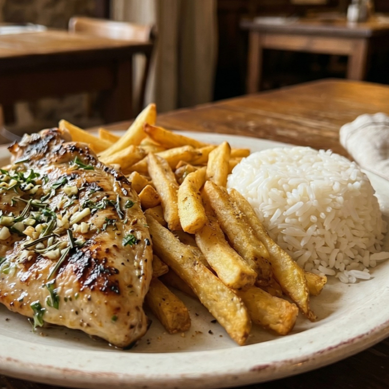 Pechuga a la Parrilla con Papa Frita