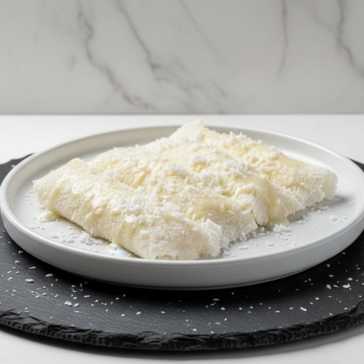 O tradicional beiju de coco, preparado com coco fresco ralado e uma massa macia, leve e saborosa. Uma opção típica que conquista em cada mordida.
