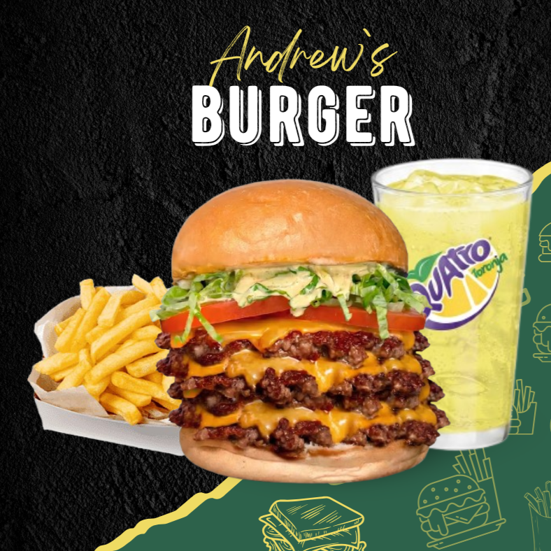 Hamburguesa Triple + papas + Quatro
