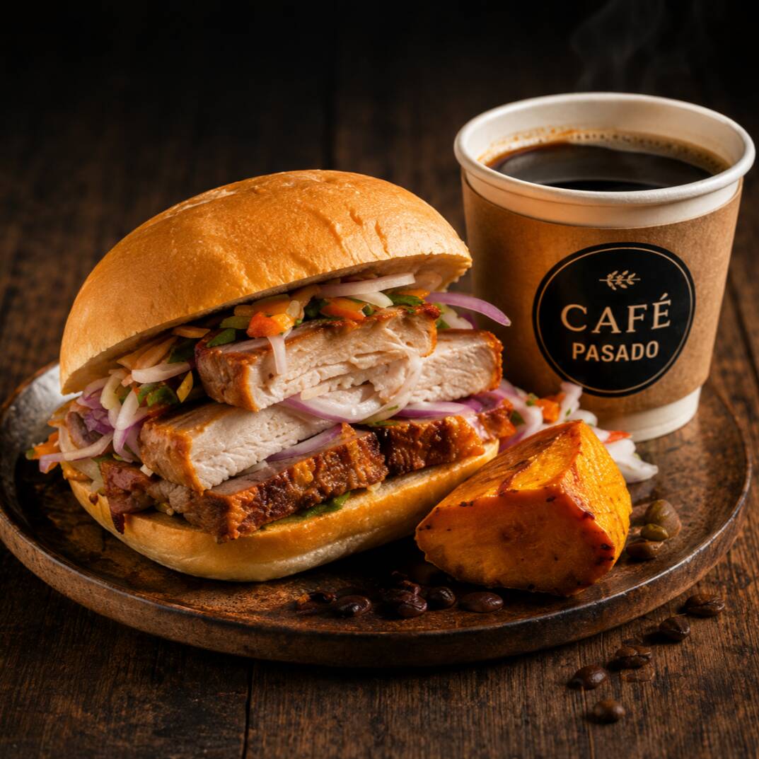 Pan con Chicharron & Cafe Pasado