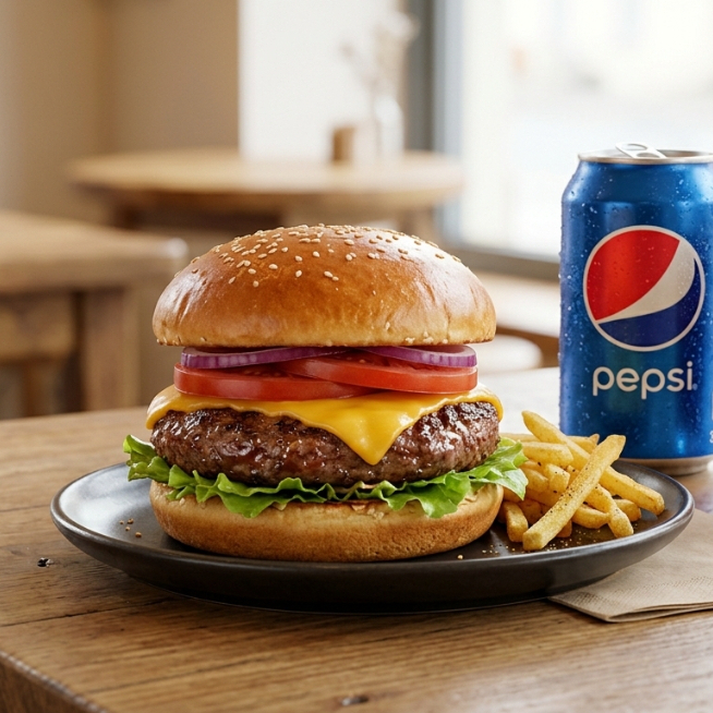 HAMBURGUESA SENCILLA DE REGALO PEPSI 355 MIL.