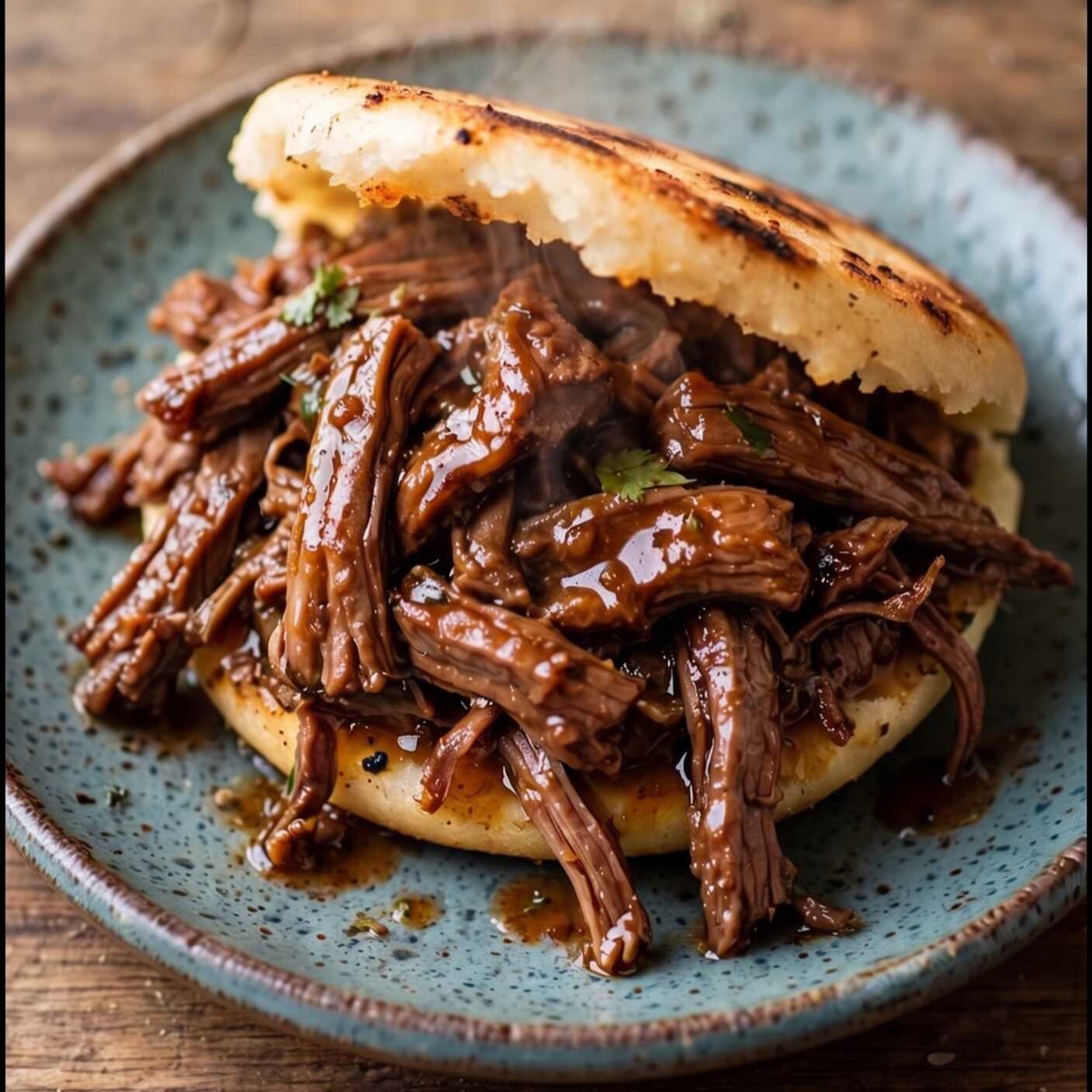 Arepa con Carne Mechada