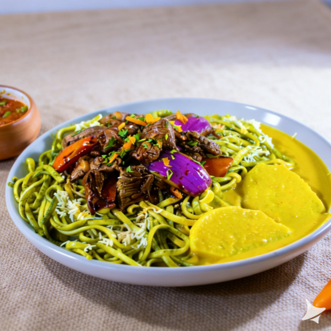 Tallarín Verde con Lomo Saltado Criollo