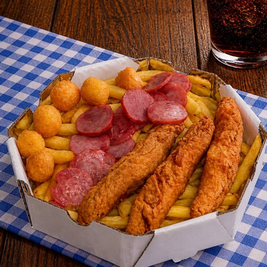 COMBO CASAL - 2 Petisqueira Mista Individual SUPER OFERTA
Petisqueira Mista Individual - super completa para uma pessoa, se delicie com esta porção: Iscas de frango empanado crocante, Batata frita, Mandioquinha Frita e Calabresa!