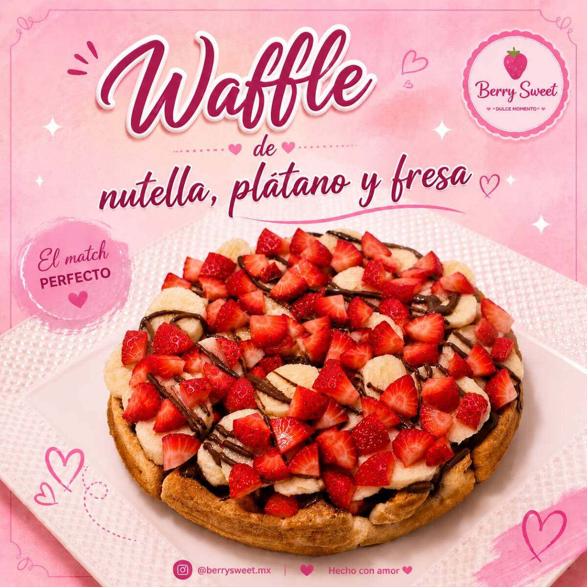 Waffle de Platano, Nutella Y Fresa