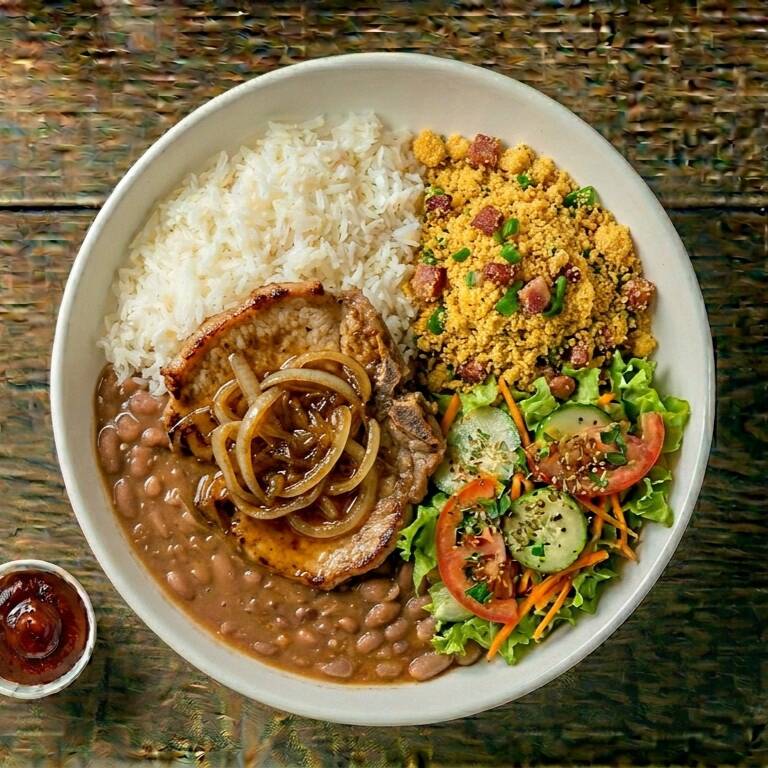 Arroz, feijão, farofa, salada