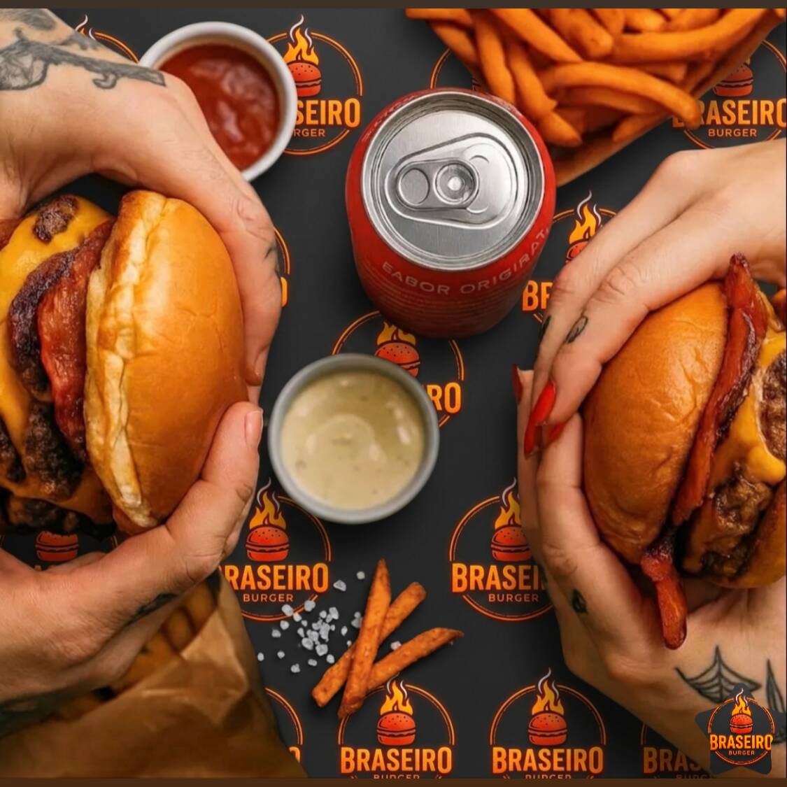 2 lanches com pão de brioche, hambúrguer artesanal Bovino 75gramas total de 150g em cada burger eipo smash, queijo cheddar, molho a sua escolha + 2 batata de 90gramas de Fritas + coca cola 2 lata. Lanche preparado na hora do seu pedido. Combo ideal para 2 pessoas.