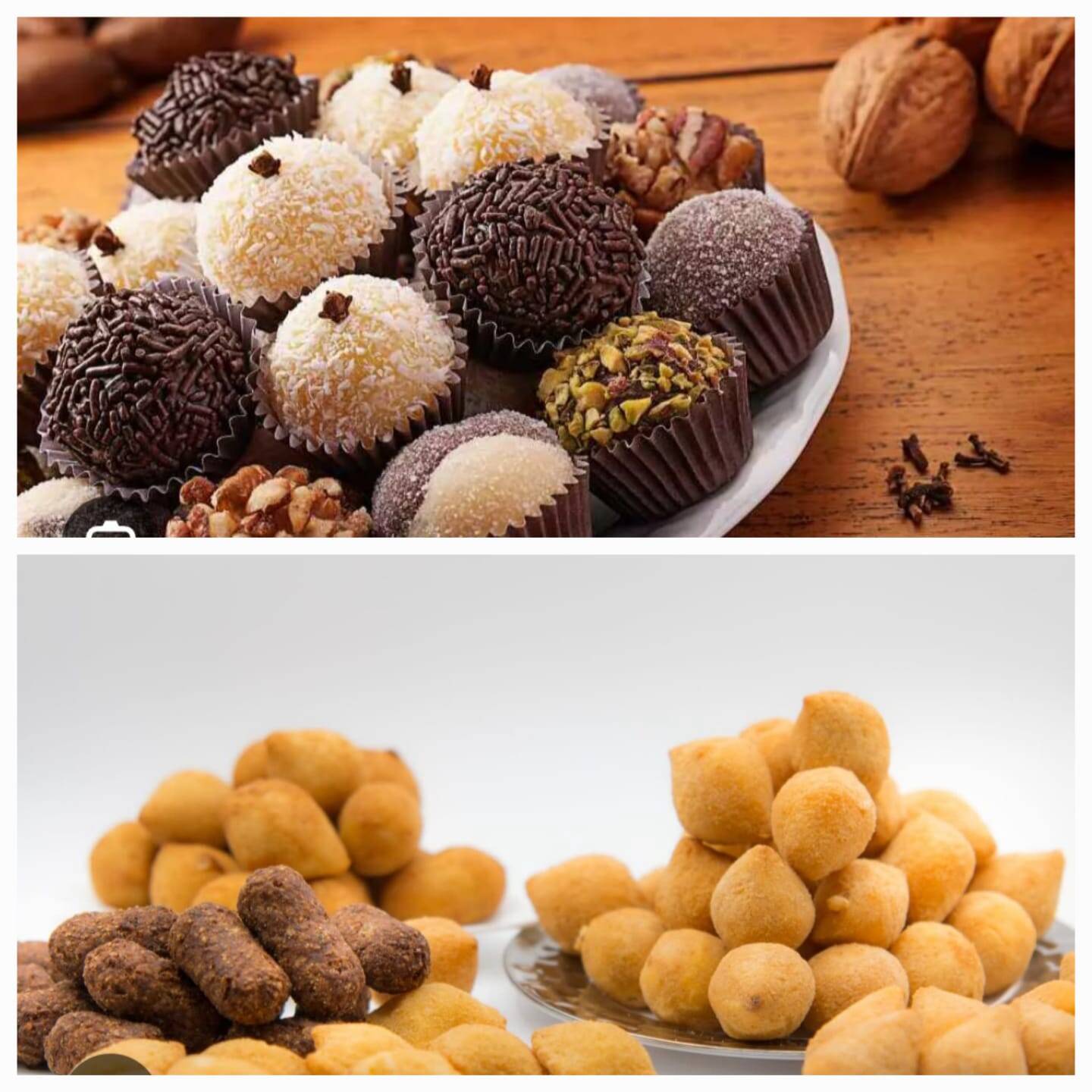 25 salgadinhos misto + 12 doces tradicionais, brigadeiro, beijinho, dois amores