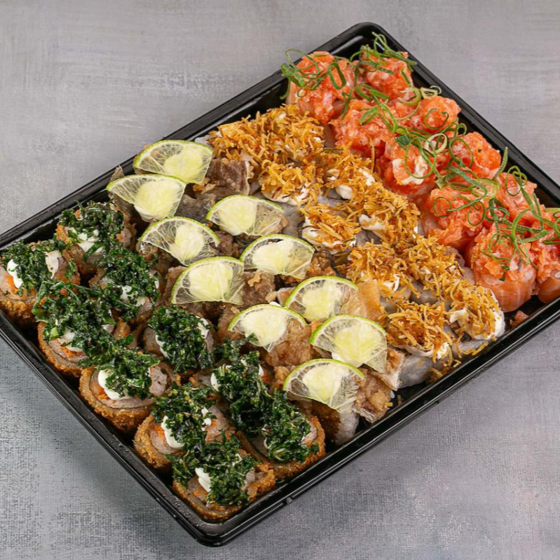 10 uramaki batata crispy 10 hot couve 10 niguiri de skin 10 jhou salmao