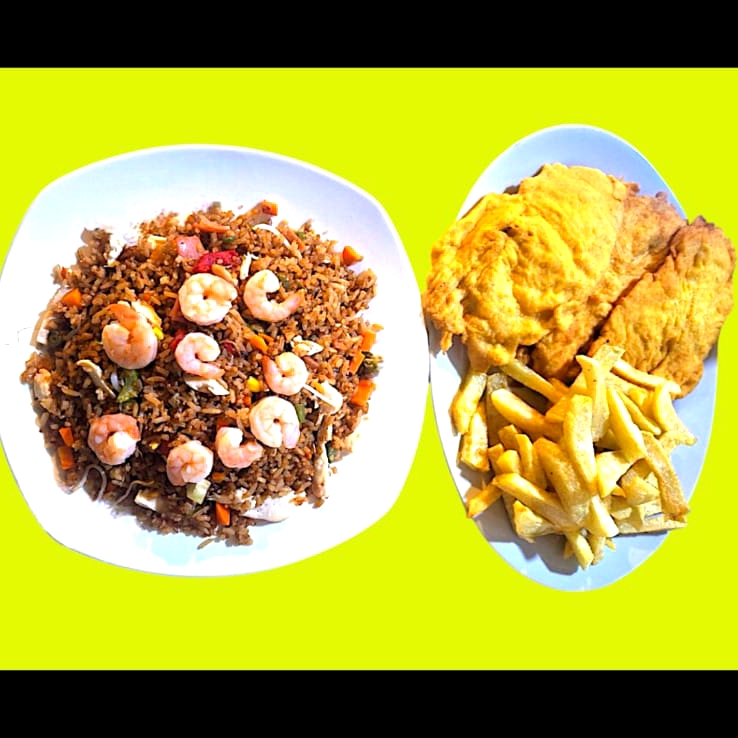 Arroz Chino con Chuleta y Papas 2 Personas