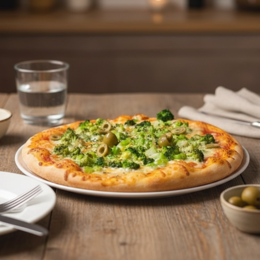 PIZZA 8 FATIAS BRÓCOLIS CEBOLA E MUSSARELA