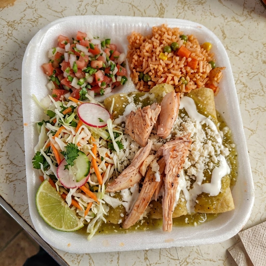Enchiladas Verdes con Milanesa de Res o Pollo