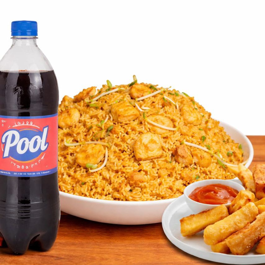 Chino para 4 personas, 6 yucas fritas gaseosa 1L