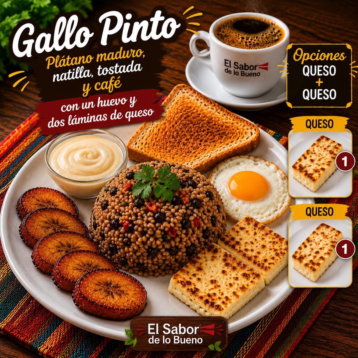 Gallo Pinto Tradicional Queso+Salchicha