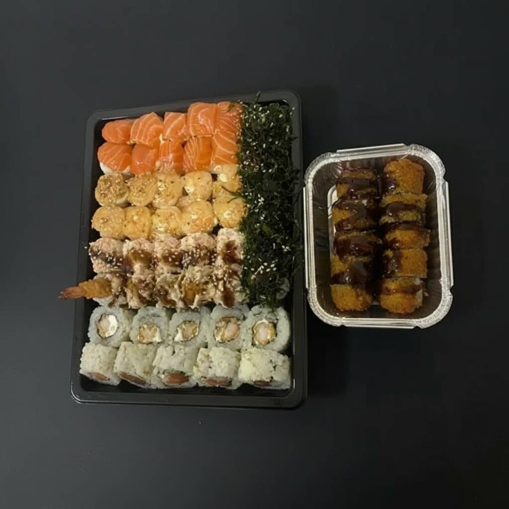 10 sushi salmão
10 sushi camarão
10 sushi kanicream
5 uramaki filadélfia
5 uramaki camarão
5 sushi crispy couve
10 sushi hot filadelfia
5 sushi hot doce