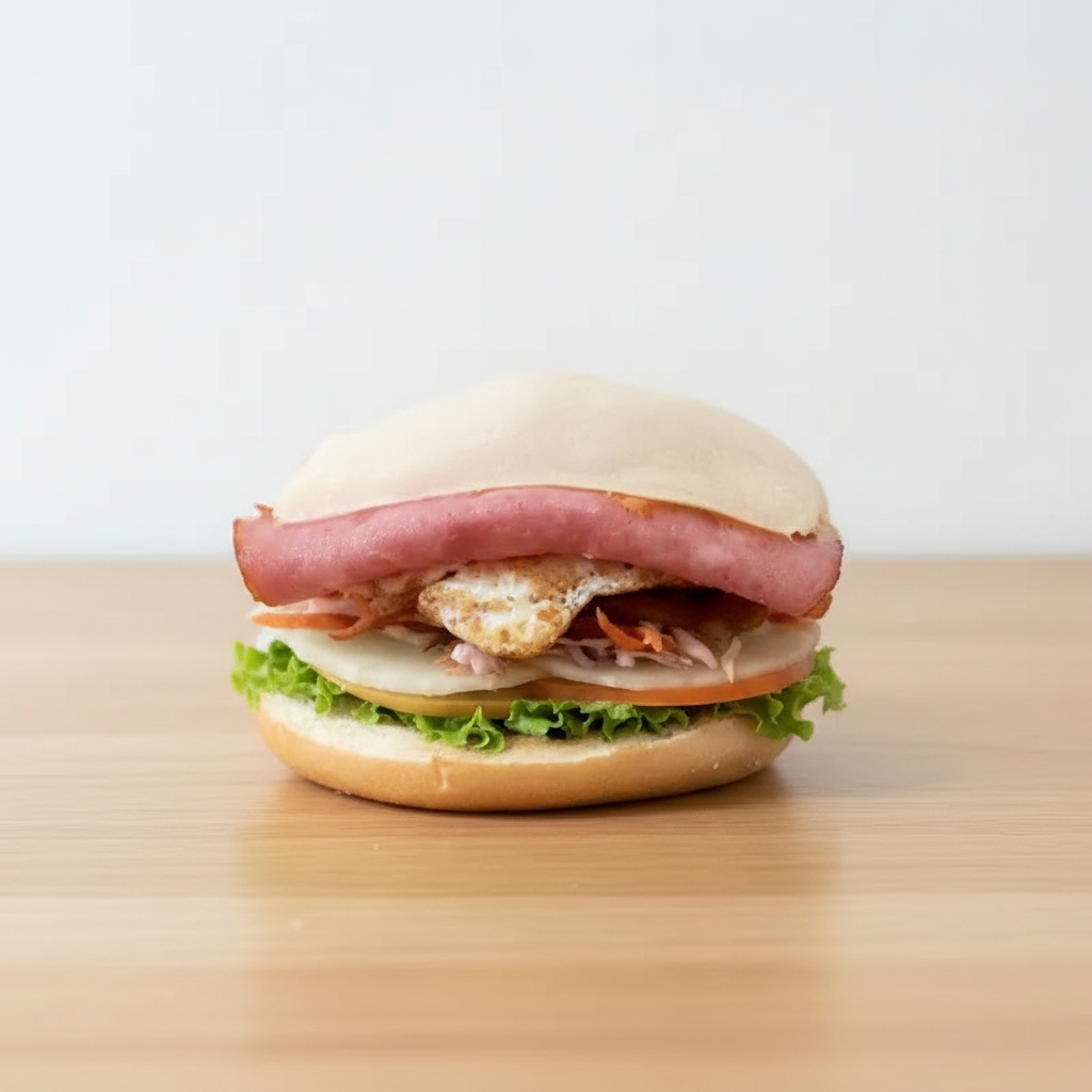 Pão Bola, Carne, Ovo, Queijo, Presunto, Salada