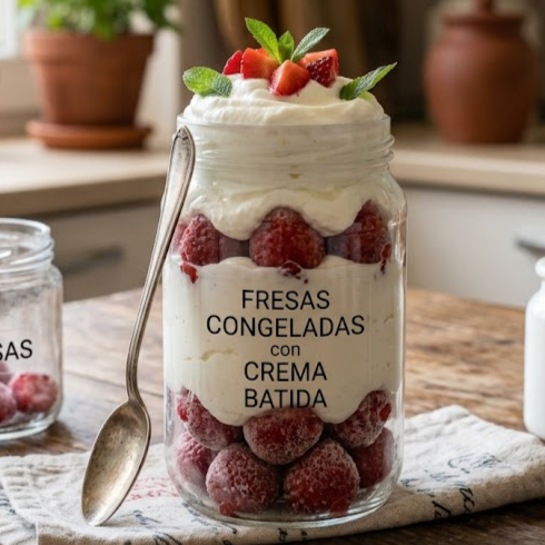 Fresas con crema congelada