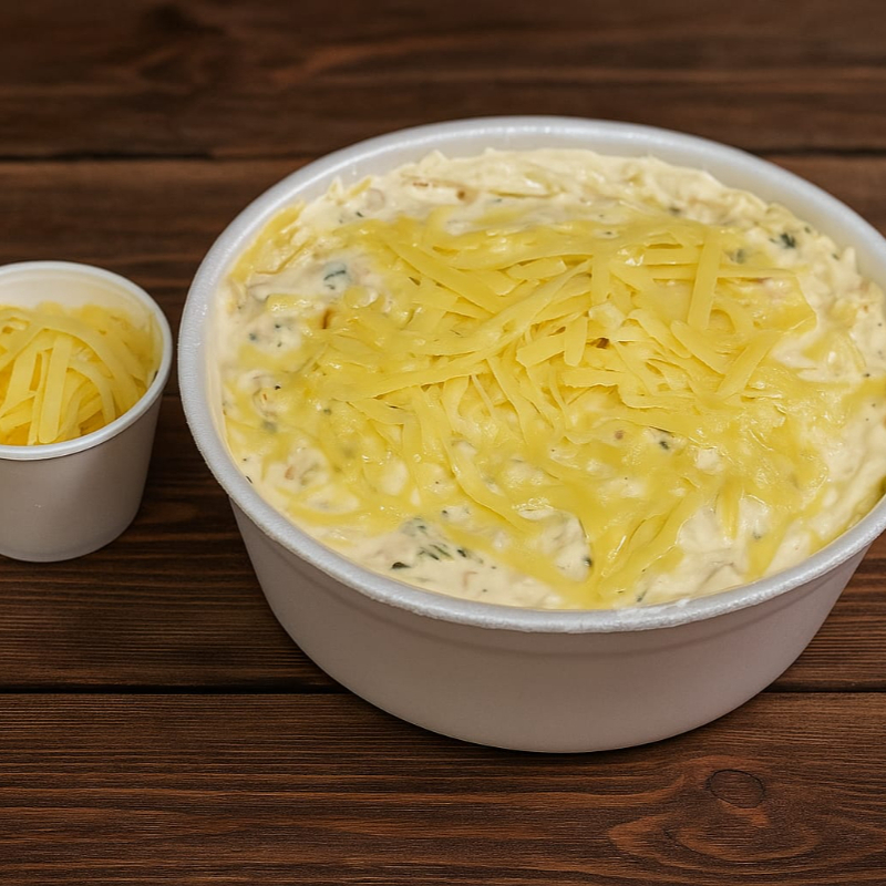 Arroz arbóreo, cebola roxa , palmito , camarão , manteiga , creme de leite , parmesão e salsa.