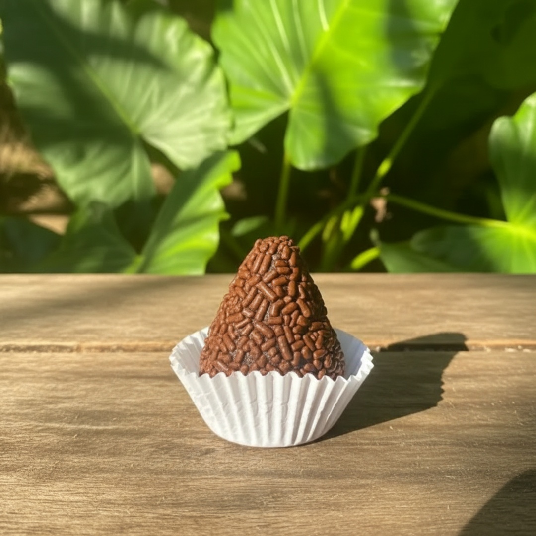 Coxinha com delicioso brigadeiro com cacau 50% e um morango maravilhoso
