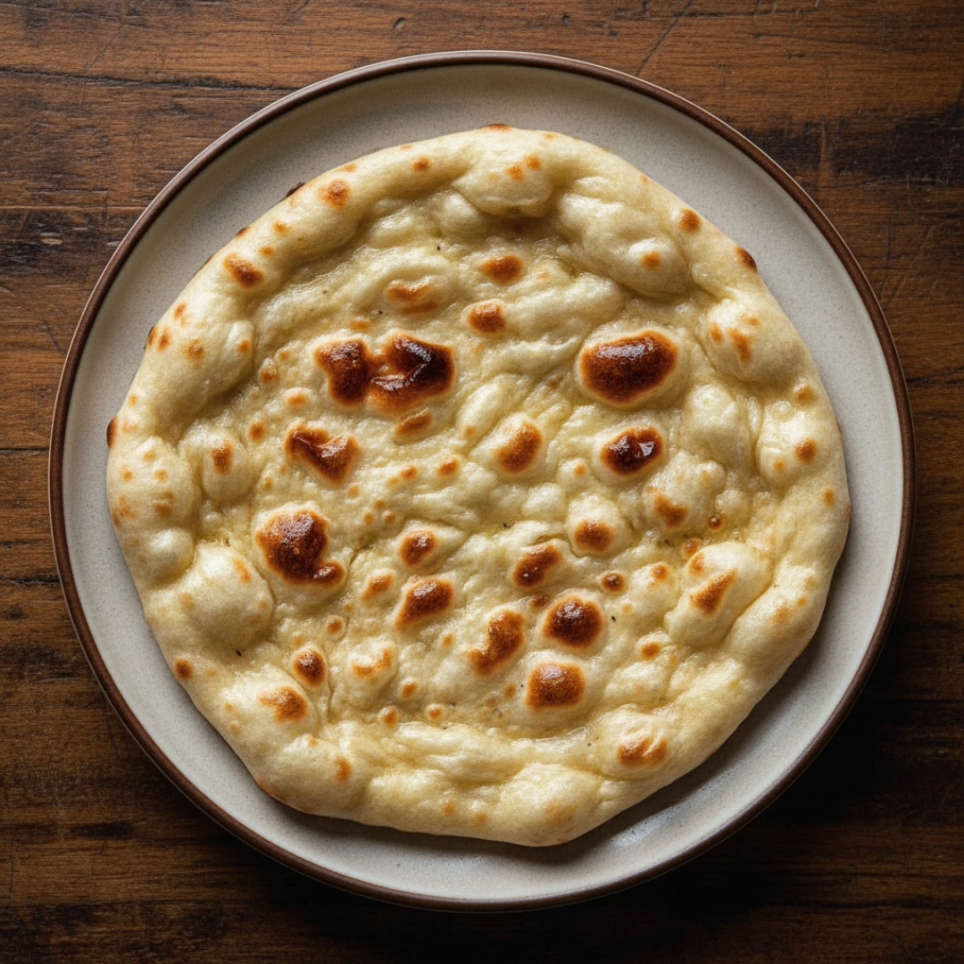 Pão indiano assado no forno tandoor com manteiga. (massa feita de trigo e iogurte)