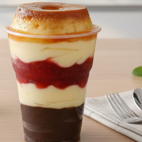 A realeza das sobremesas chegou! Brigadeiro de Ninho, Brigadeiro de Chocolate, Geleia de Morango... E um mini pudim para coroar! É Copudim e é perfeito. #pudim #doces